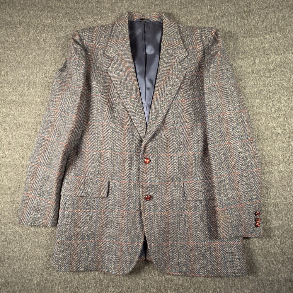 Pendleton Tweed Blazer Mens 44 Long Grey Herringbone Windowpane Sport Coat USA